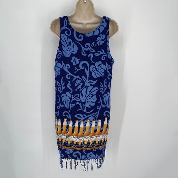 Corona Extra Women's Fringe Accents Tropical Sundress Y2K Size M Blue, Gold - Picture 6 of 10